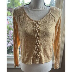 American Eagle Women’s Long Sleeve Shirt Top Size‎ M Medium Yellow White